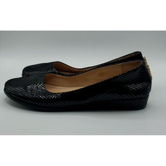 French Sole NY Black Leather Snake Print Zeppa Slip-on Short Wedges Size 10 - Picture 5 of 13